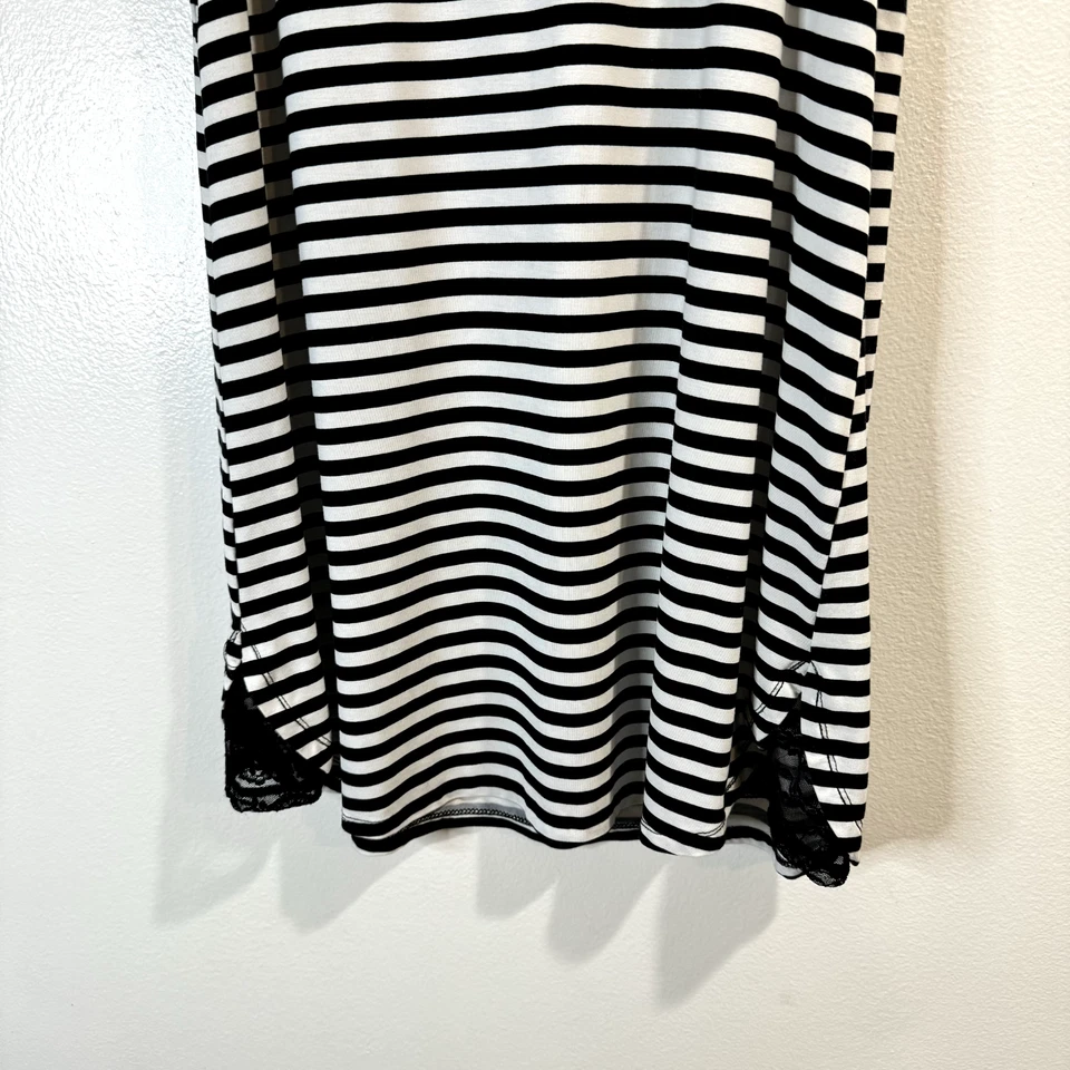 Camiseta sin mangas túnica LOGO Lori Goldstein M negra blanca a rayas jersey encaje elástico Foto 3 de 4