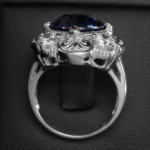 Regal Intense Blue Sapphire 5.70Ct 925 Sterling Silver Handmade Rings Size 5.75 - Picture 6 of 8