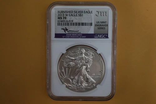 2013-W Burnished American Silver Eagle NGC MS70 John Mercanti Engraver Series