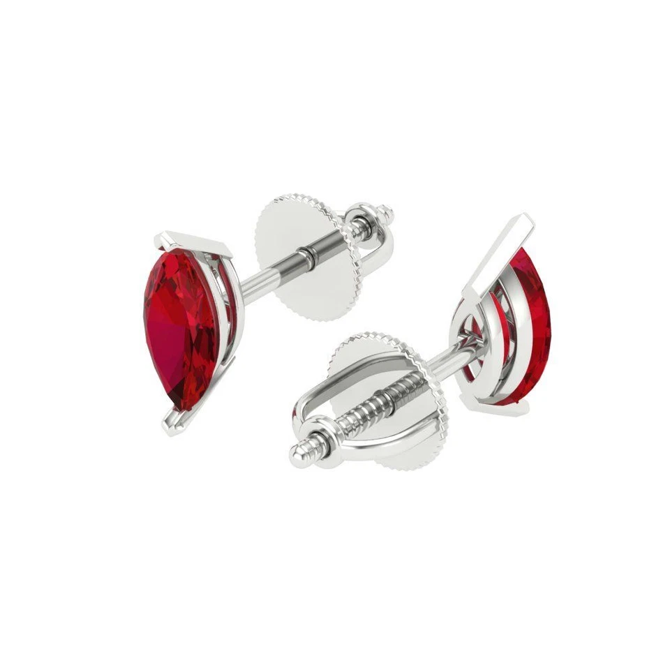 Simulated Ruby Stud Earrings for Women, Screw back (1 cttw, 8x4mm Marquise-Cut) - Image 2 of 4