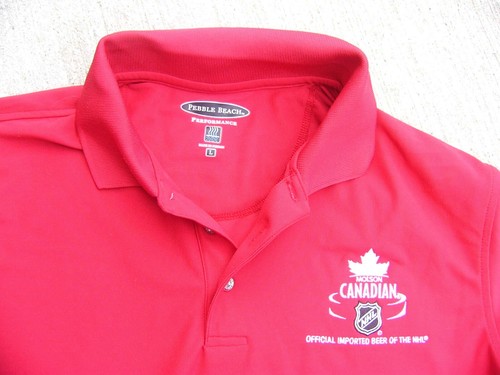 MOLSON CANADIAN NHL Hockey Mans L Polo Shirt Top Pebble Beach Performance - Picture 2 of 3