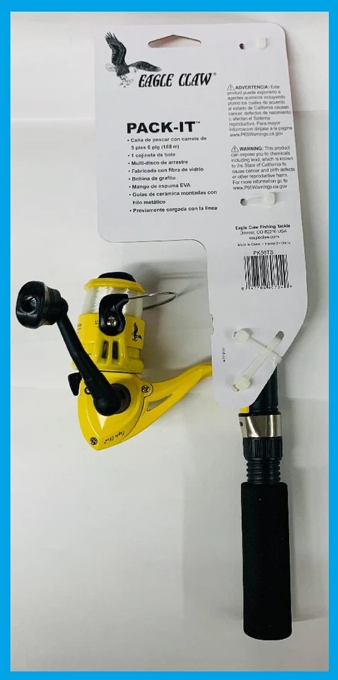 Combo de varilla/carrete giratorio telescópico EAGLE CLAW Pack-It 5'6" #PK56TS Foto 3 de 4