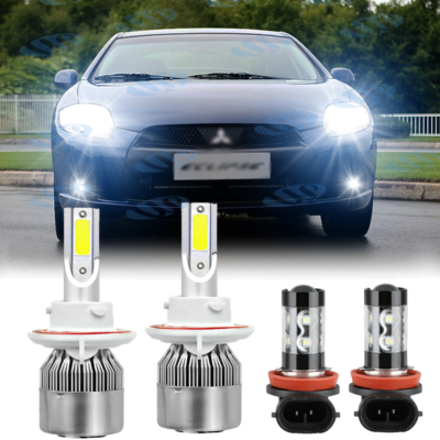 4-Piece LED Headlight Hi/Lo Beam + Fog Light Kit For Mitsubishi Eclipse 2006-2007
