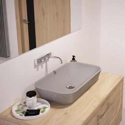 Nero Badshop | Waschtisch Aufsatz Beton Waschbecken Eckig Grau | Online Kaufen