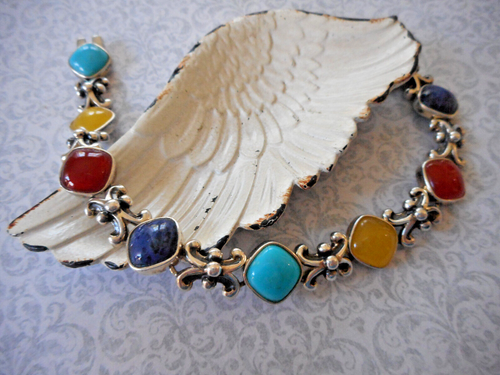 Pulsera de cornalina lapislázuli turquesa plata esterlina oxidada 4268 - Imagen 11 de 19