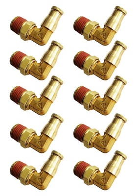 10 of Push In To Easy Connect Brass Swivel Male Elbow Fitting 1/4 OD x 1/4 NPT