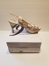 Nine West Peep Toe Slingback Able Heels Snakeskin Look Size 9M Platform Buckle