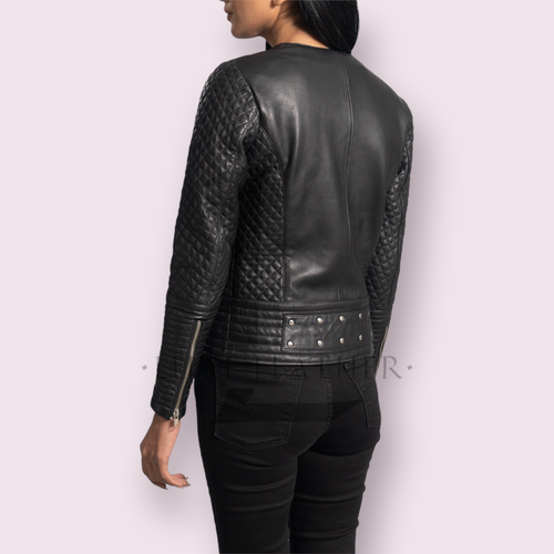 Women's Black Real Leather Shirt With Front Studs Shirt Genuine Lambskin Shirt - Picture 6 of 7