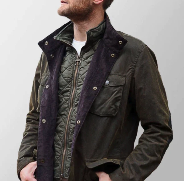 BARBOUR Ogston Wax Jacket w/ Elbow Patches Olive MSRP$540 Rugged  Sophistication