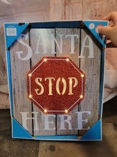 Holiday time Santa stop here lighted sign Xmas decor