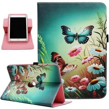 Universal 10 10.1 Inch Android Tablet Case, Dluggs PU Leather Butterfly Flowers
