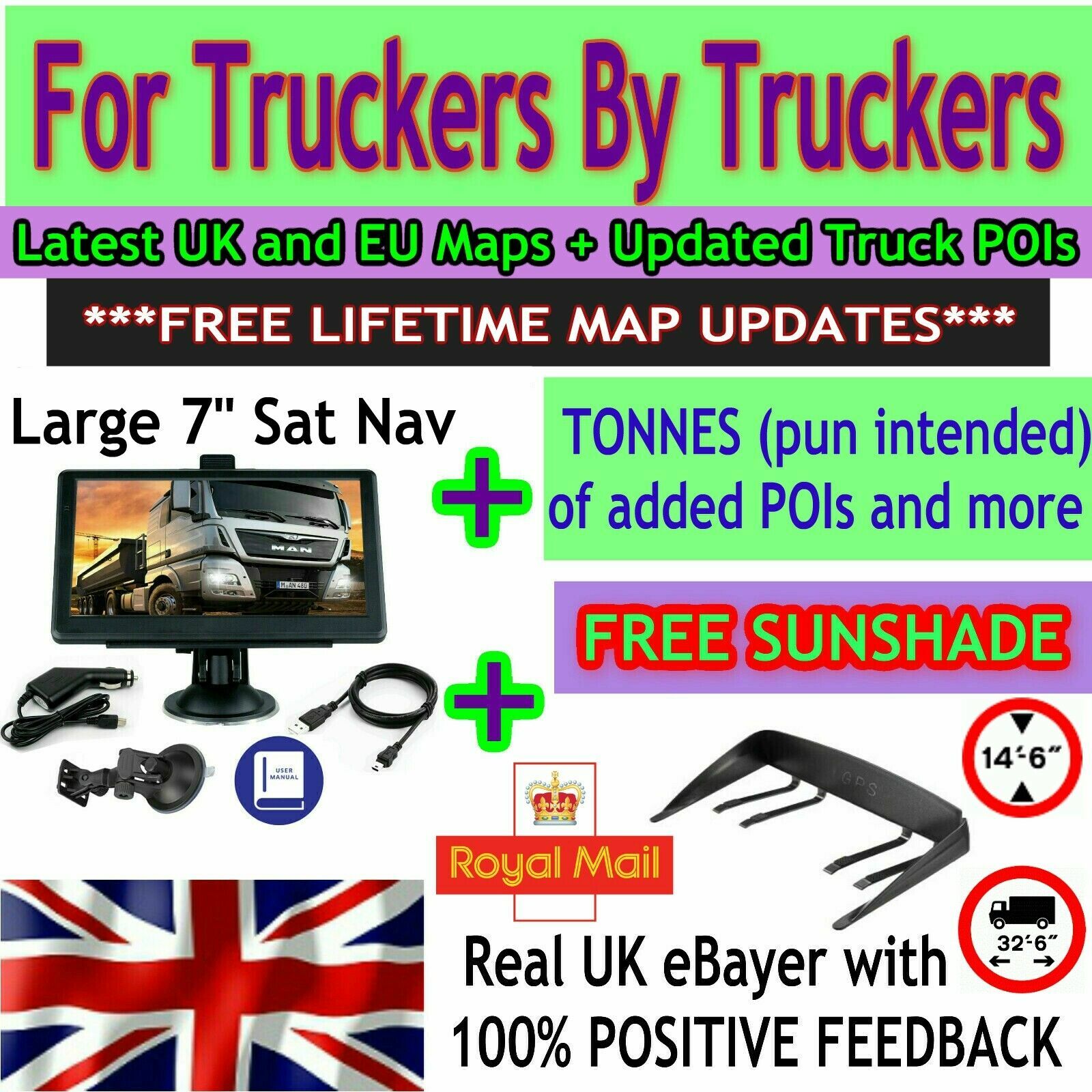 7" Truck Sat Nav HGV Lorry LGV 2022 UPDATED UK Europe Maps POIs