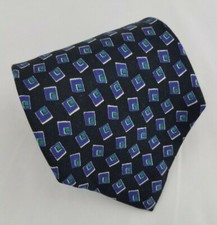 Polo by Ralph Lauren Silk Tie Black Purple Green Geometric Men Necktie 56.5 x 4