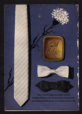 3w1778/ Alte Reklame von 1960 - EDSOR FMT - Edsor Kronen Krawatten