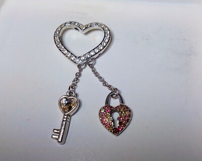 Swarovski Crystal Heart With Pink Heart Lock And Silver Key Was