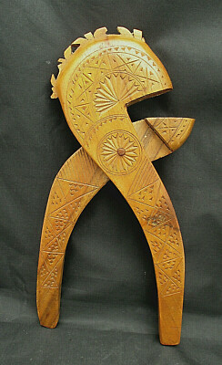 Hand Carved Wooden NUTCRACKER Tribal Ethnic Pattern Look 11'' Unique EUC
