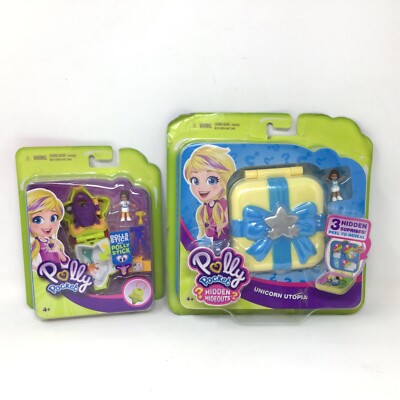 Mattel Polly Pocket Hidden Hideouts Unicorn Utopia Set and Locket Lot
