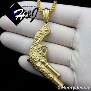 Authentic 18"-36"MEN 3mm Silver/Gold Plated Box Link Chain Gun Pendant*105