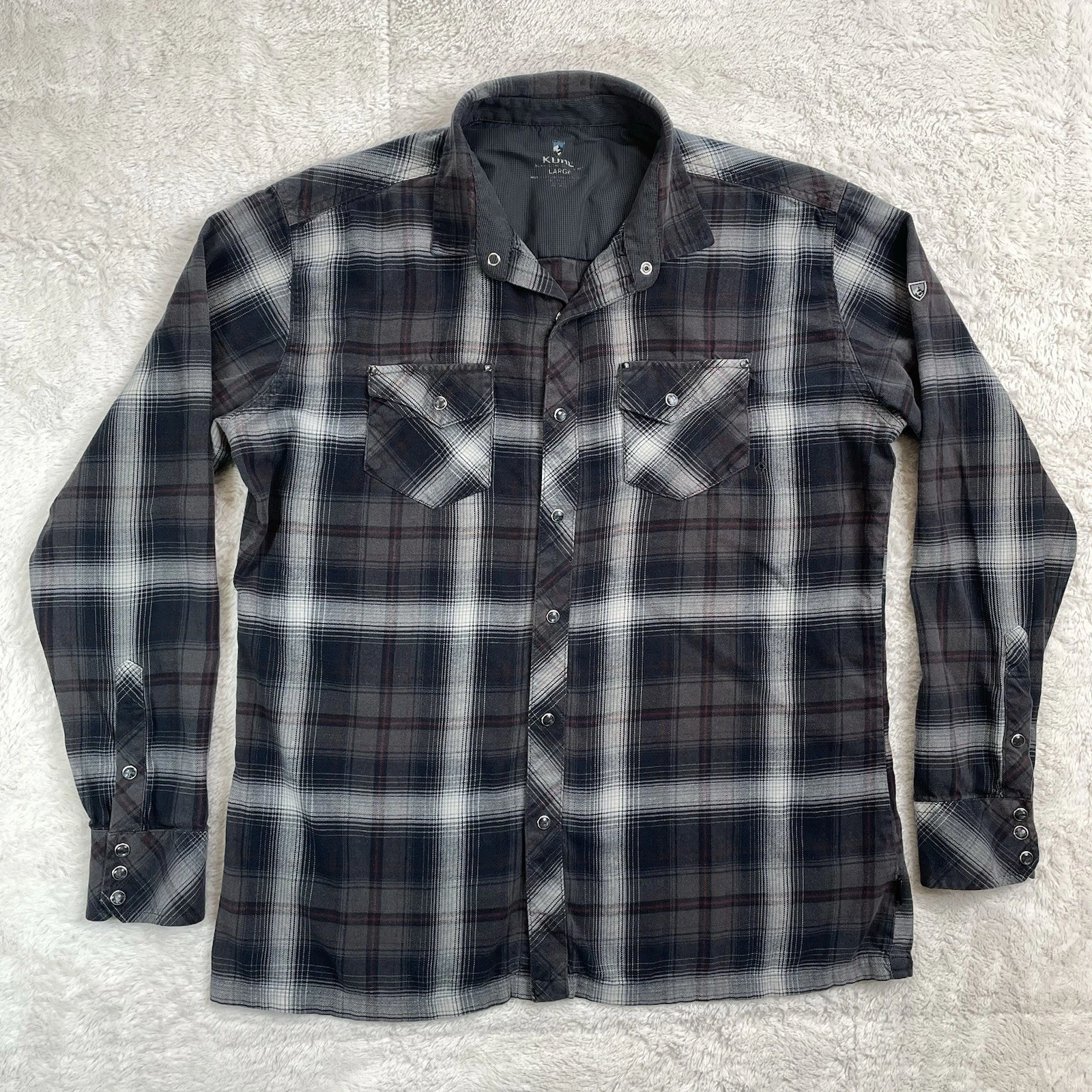 Kuhl Shirt Mens L Gray Snap Button Flannel Long Sleeve Hiking Outdoor