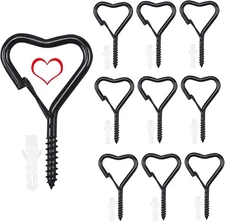 Heart Shaped Screw Hooks 10pcs for Hanging Keys Plants Lights Wall Ceiling Decor