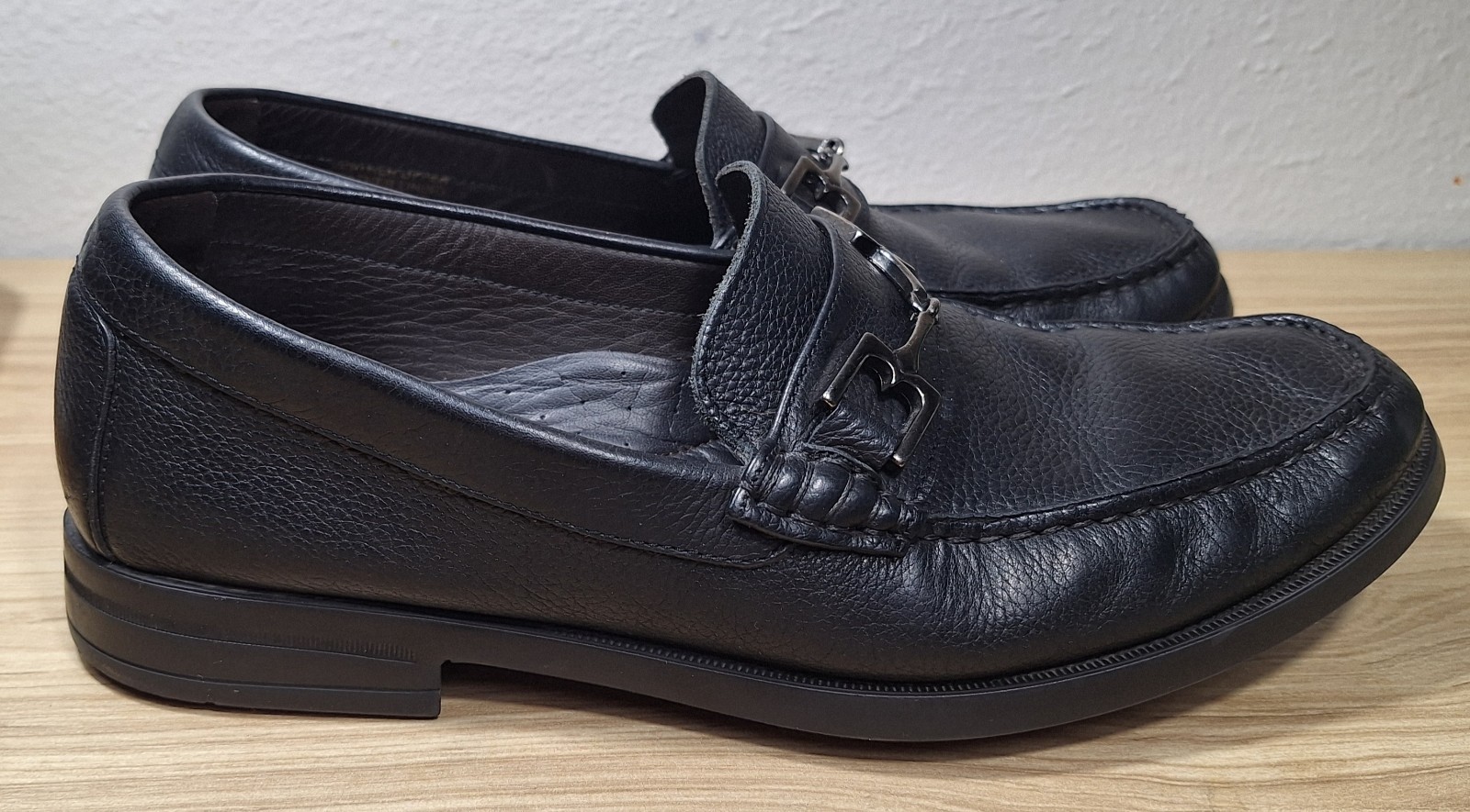 Bruno Magli Black Pebble Grain Leather Horsebit Loafers Italy Men's Shoes Size 9