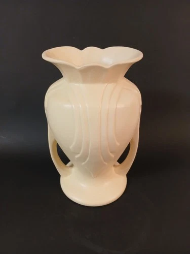 Hull Pottery Vase Granada 9" Matte Ivory #49-9 Mardi Gras Art Deco USA