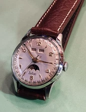 Vintage 50s Zodiac Triple Calendar Moon Phase Ref 905-Serviced Manual ETA 1100 