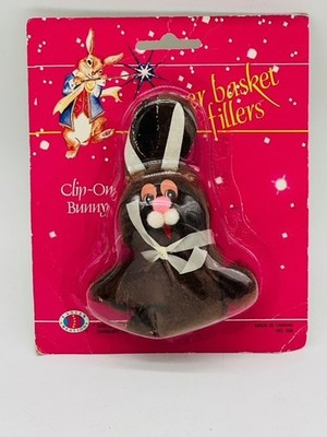 Vintage Easter Creations Clip on Brown Bunny Rabbit Plush NOS