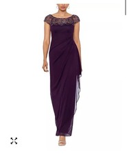 New With Tags Size 12 Xscape Plum Black Tie Gown With Beaded Details
