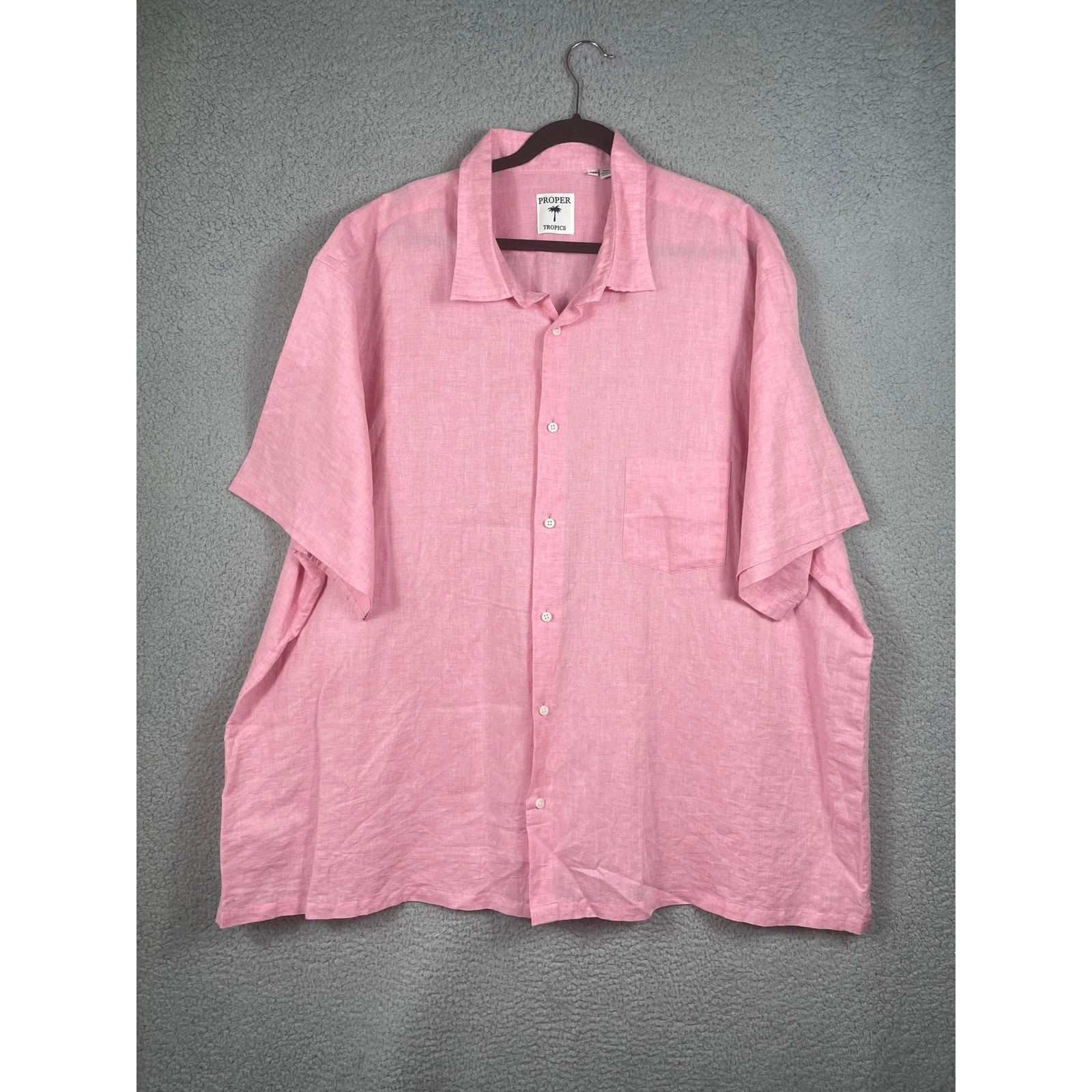 Proper Tropics Mens Size 4XB Short Sleeve Linen Blend Button Up Shirt
