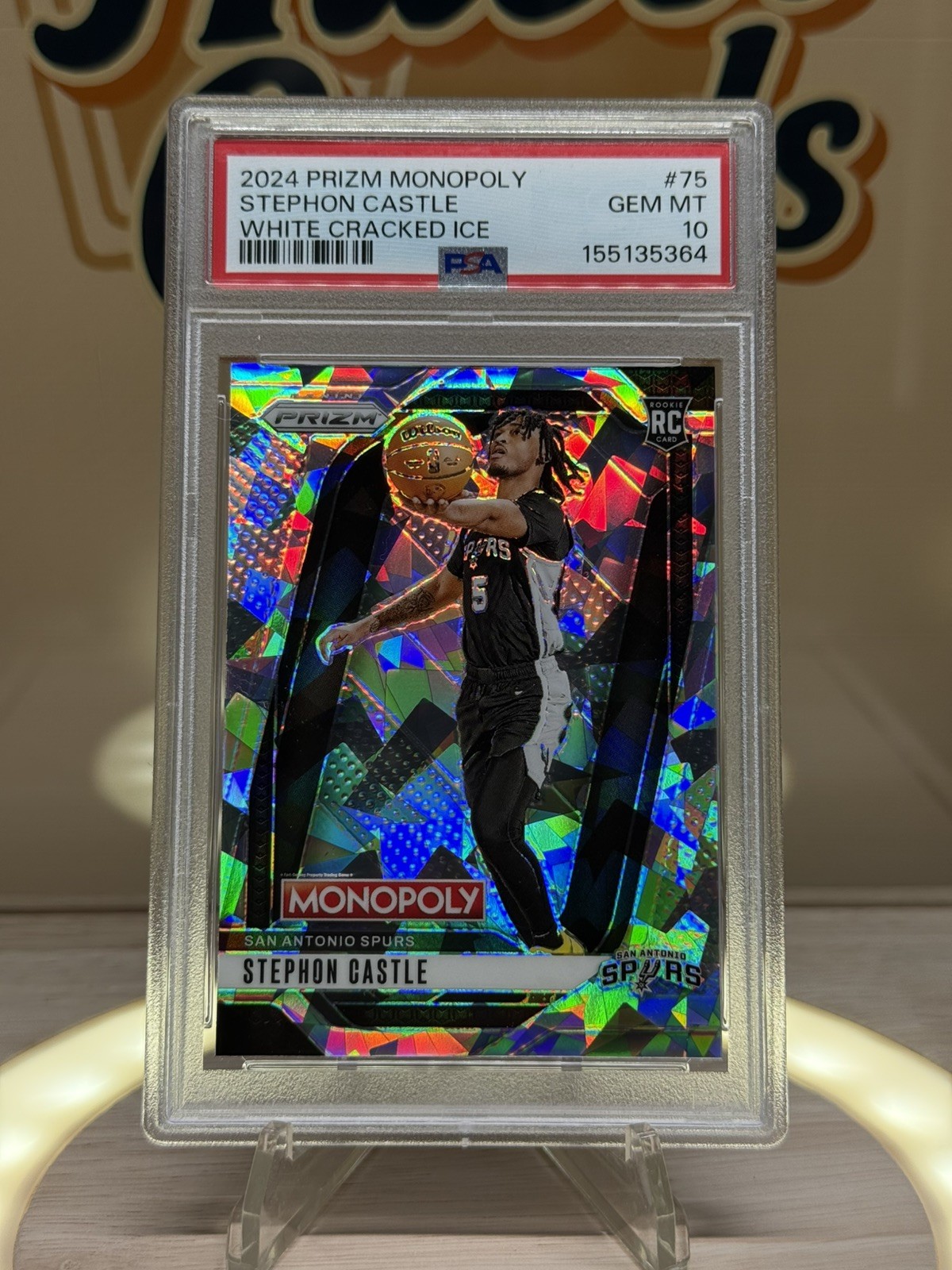 2024-25 Stephon Castle Rookie RC Panini Prizm Monopoly White Cracked Ice PSA 10
