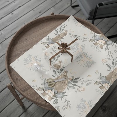 Elegant Christian Wrapping Paper,Floral Cross & Hands in Prayer for Confirmation