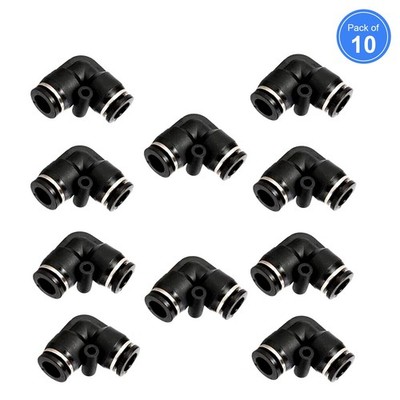 Push To Connect Fittings Elbow Fits 1/4'' OD Pneumatic Air Line Hose Black 10Pcs