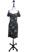 DOLCE & GABBANA - Blue and Brown Rose Print Silk Dress - 42