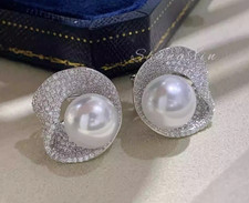 Gorgeous AAAAA Japanese Akoya Round 10-11mm White Pearl Earring 925s.