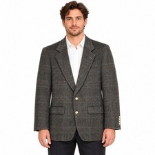 Dillard's Blue Label Blazer Mens 44 100 Camel Hair Brown Plaid Vintage Made USA