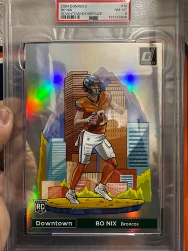 2024 Donruss Bo Nix Oversized Downtown Rookie RC PSA 8 Broncos