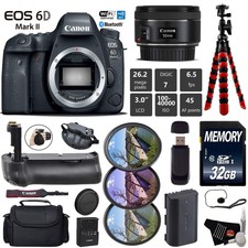 Canon EOS 6D Mark II DSLR Camera with 50mm f/1.8 STM Lens  Professional Battery