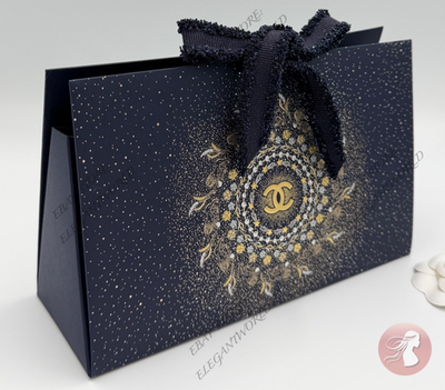 CHANEL Origami Signature DARK BLUE GIFT BOX w/ Ribbon & Tissue