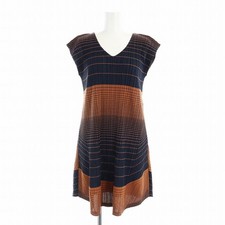 Pleats Please Issey Miyake Dress Sleeveless Middle Knee-length Border Pattern Gr