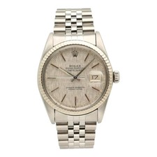 Rolex Datejust 36mm 18k Gold Steel Silver Linen Dial Watch 16014