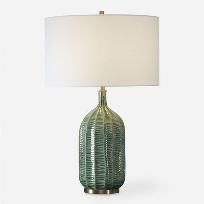 Uttermost 30378-1 Bixby Table Lamp Hunter Green Glaze and Antique Brass
