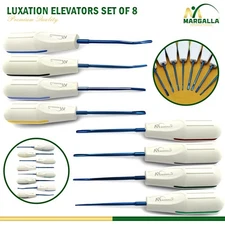 Set of 8 New Dental Root Luxating Elevators Luxation White Plastic Blue Tips