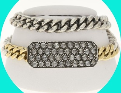 Sylva & Cie Ten Table  Natural Rose Cut Diamond Wrap Bracelet Sterling 925 18KYG