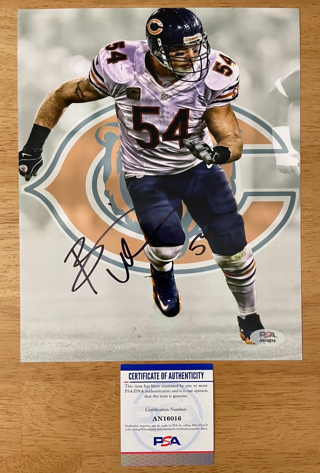 Brian Urlacher Autographed Signed Chicago Bears 8x10 Photo NFL Hall of Famer PSA/DNA COA 