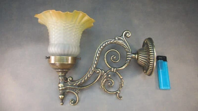 Retro Messing Lampe Vintage Wandlampe Wandleuchte Blüten Glasschirm Flurlampe - Bild 1 von 4