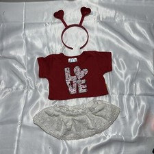 Build A Bear Love Red T-Shirt Eyelet Lace Skirt Set Heart Headband Outfit Lot