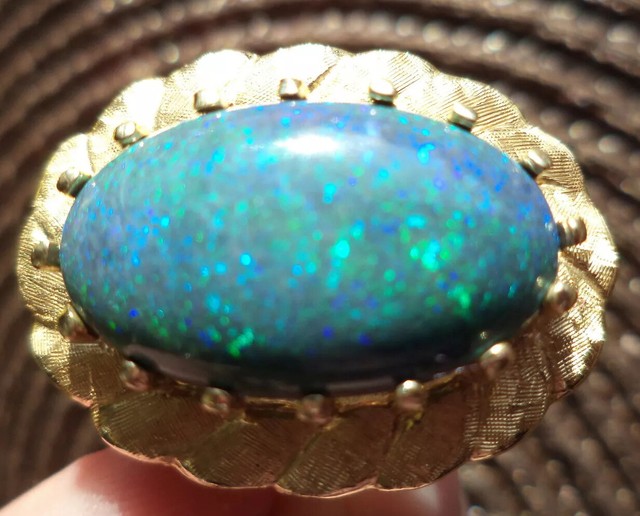 6 3/4 HEAVY VINTAGE 14K SOLID AUSTRALIAN PEACOCK BLUE ANDAMOOKA BLACK