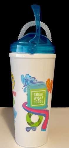 Great Wolf Lodge 24 oz. Souvenir Cup With Teal Lid, Handle, & Straw Whirley 2023 - Picture 2 of 9