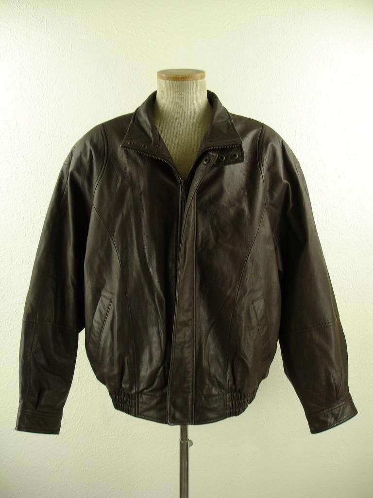 Men's XL John Ashford Brown Leather Flight Bomber Jacket Coat